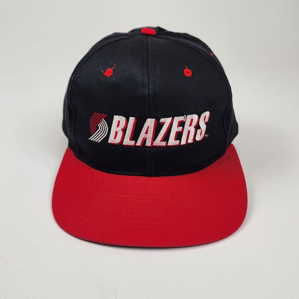 Vintage Portland Trail Blazers AJD NBA Snapback Hat Black Red Cap